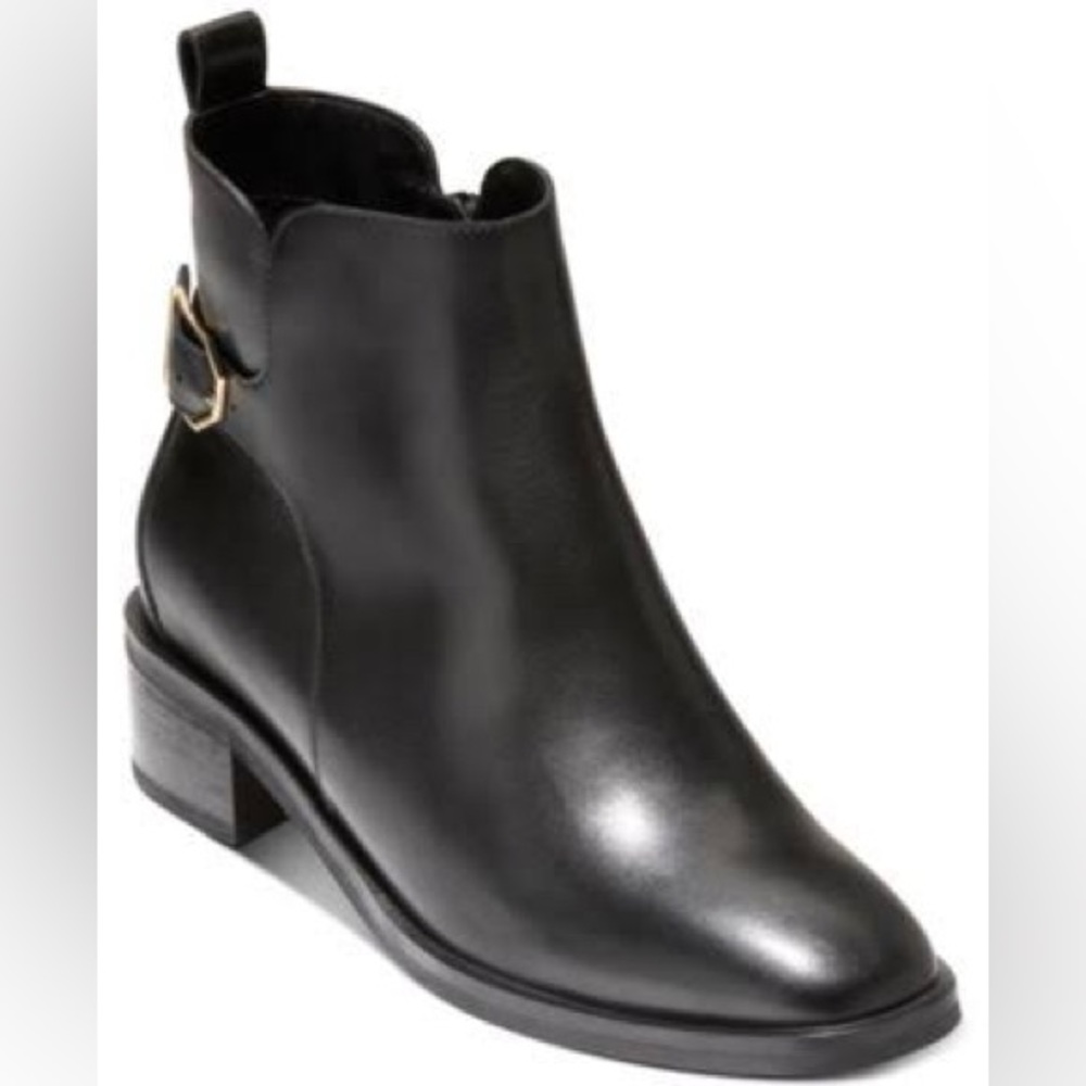 Cole Haan Kimberly Leather Waterproof Ankle Booties with Gold Buckle - Picture 2 of 8
